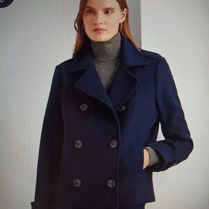 Women's NWT Lauren Ralph Lauren Classic Navy Blue Wool Peacoat